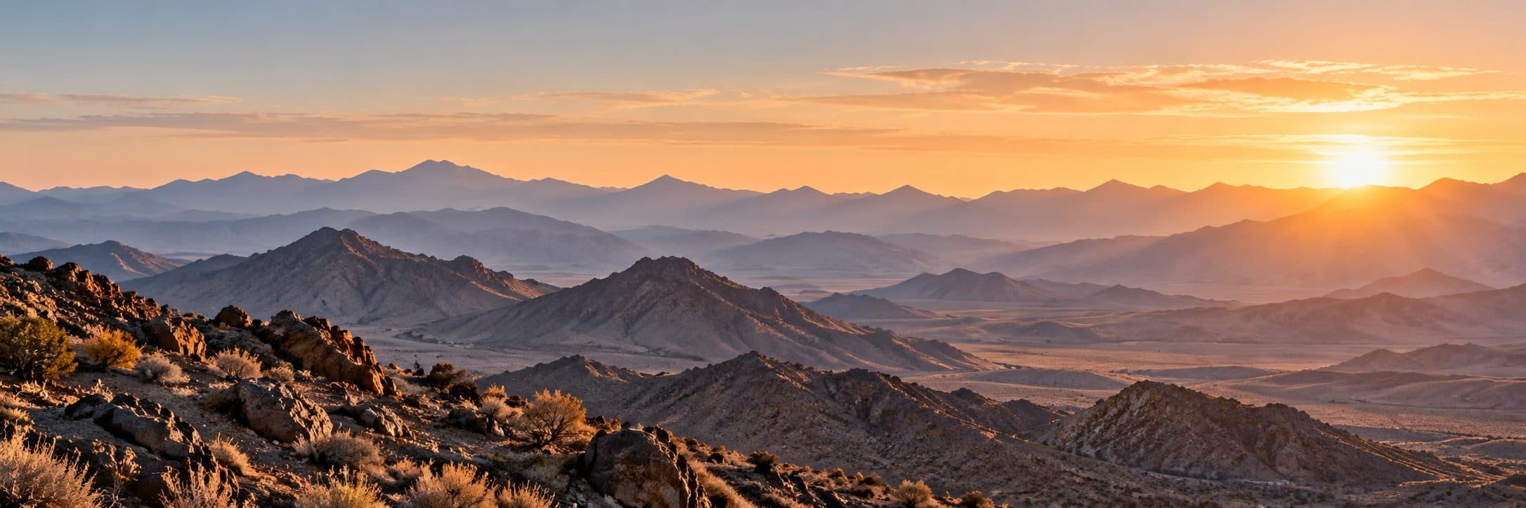 Layered Basin and Range mountains at sunrise